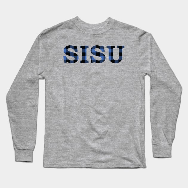 SISU Upper Peninsula Pride Blue Flannel Long Sleeve T-Shirt by DoctorWatsonDesigns